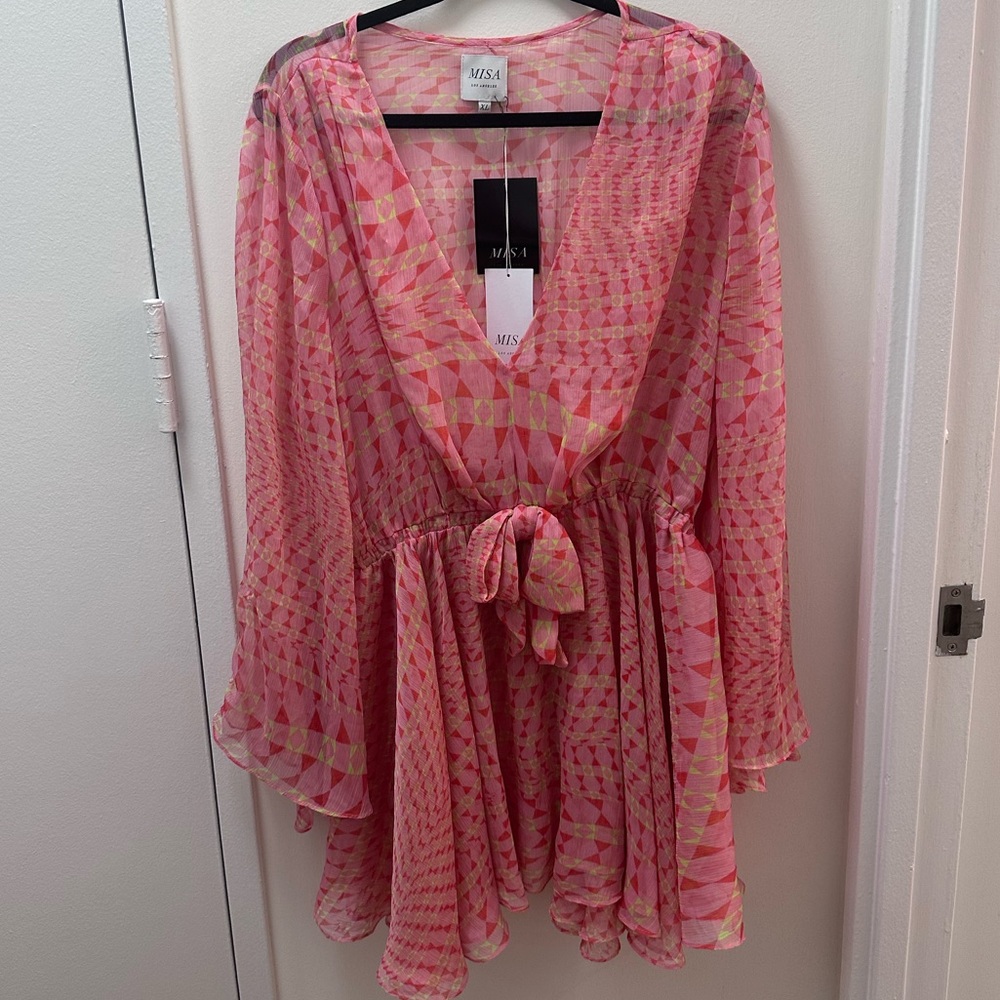 NWT long sleeve mini dress from Misa Los Angeles size XL pink green pattern